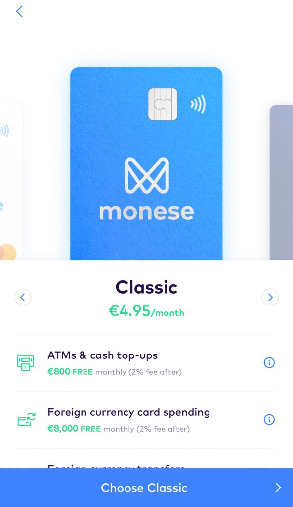 Monese App 使用介面 1